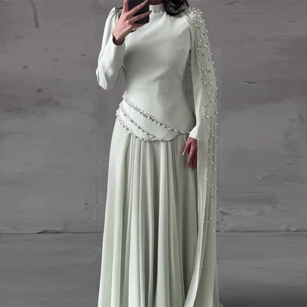 Forever 21 Rhinestone Shawl Light Green Fitted Long Dress Set